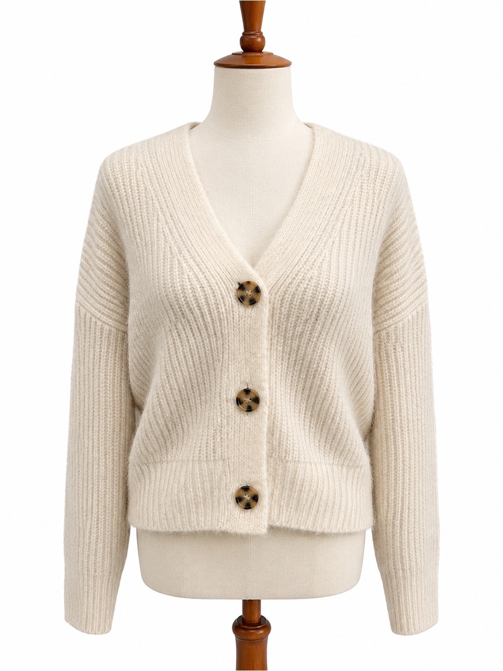 Gap Women's Cream Button-Up Sweater Fuzzy V-neck Cardigan small